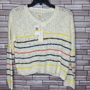 New greige‎ Women's Sweater Size Medium Long Sleeve Top Ivory Striped Blouse